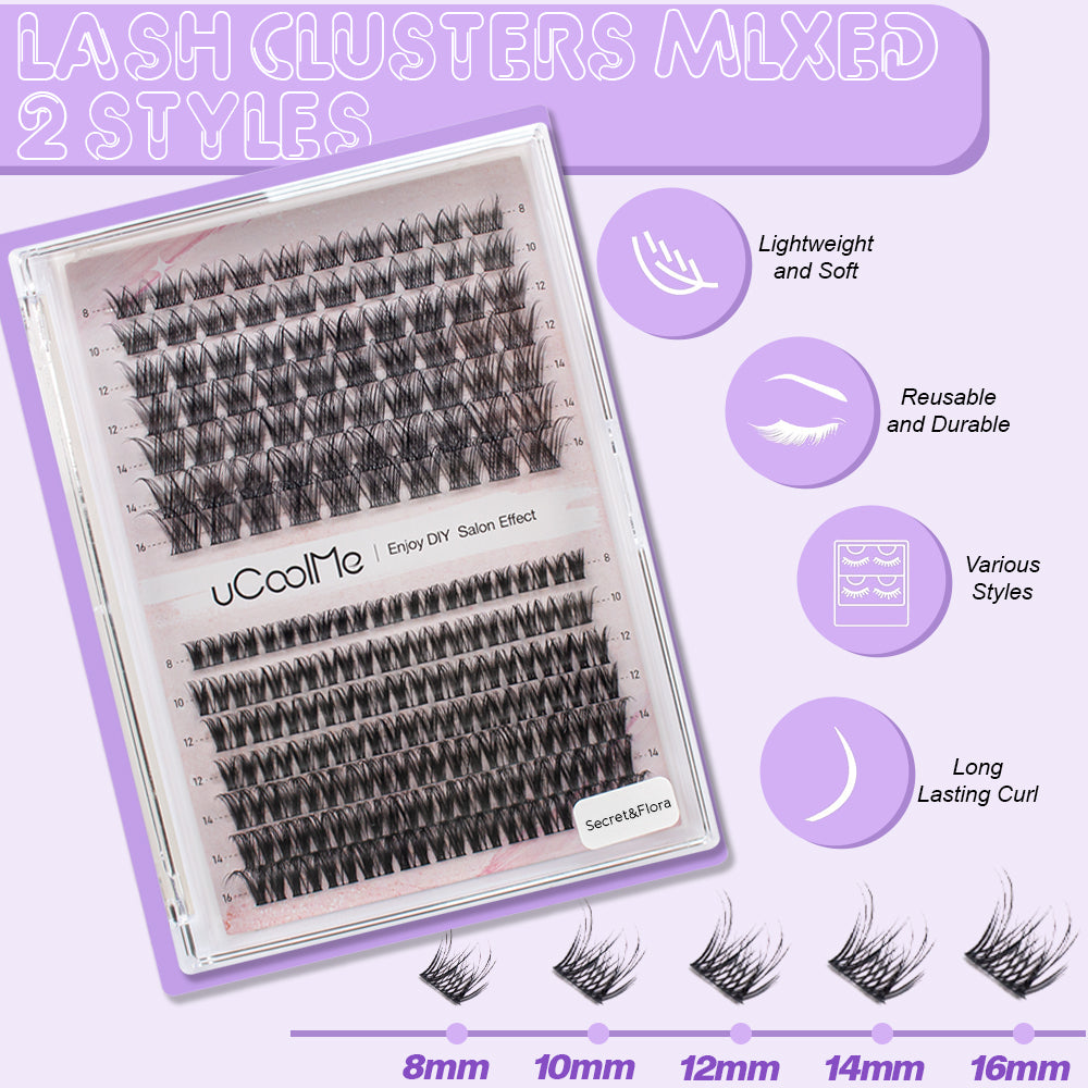 uCoolMe Secret &amp; Flora DIY Eyelash Extension D Curl Long Individual Lashes Kit(Secret &amp; Flora 028&amp;049)