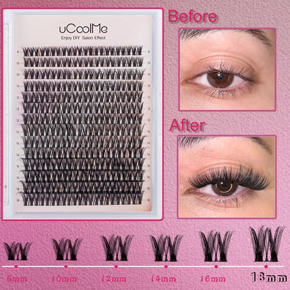 Pestañas postizas DIY Flora Lash Clusters de uCoolme, de 8 a 18 mm de largo, con rizo en forma de D, para maquillaje de ojos (049 Flora)