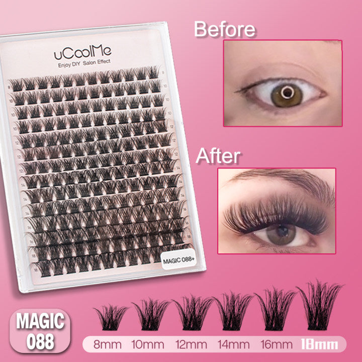 Pestañas postizas DIY de volumen mágico de uCoolme, de 8 a 18 mm de largo, con rizo en forma de D, maquillaje para ojos (088 Magic)