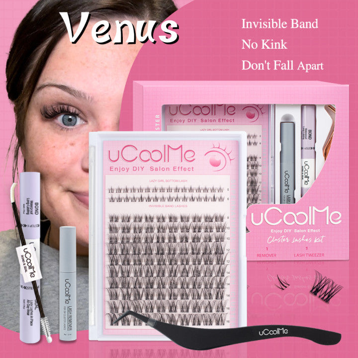 uCoolMe Invisible Band Lazy Girl Venus Style With Bottom Cluster Lashes Kit (Invisible Band Lazy Girl & Venus)