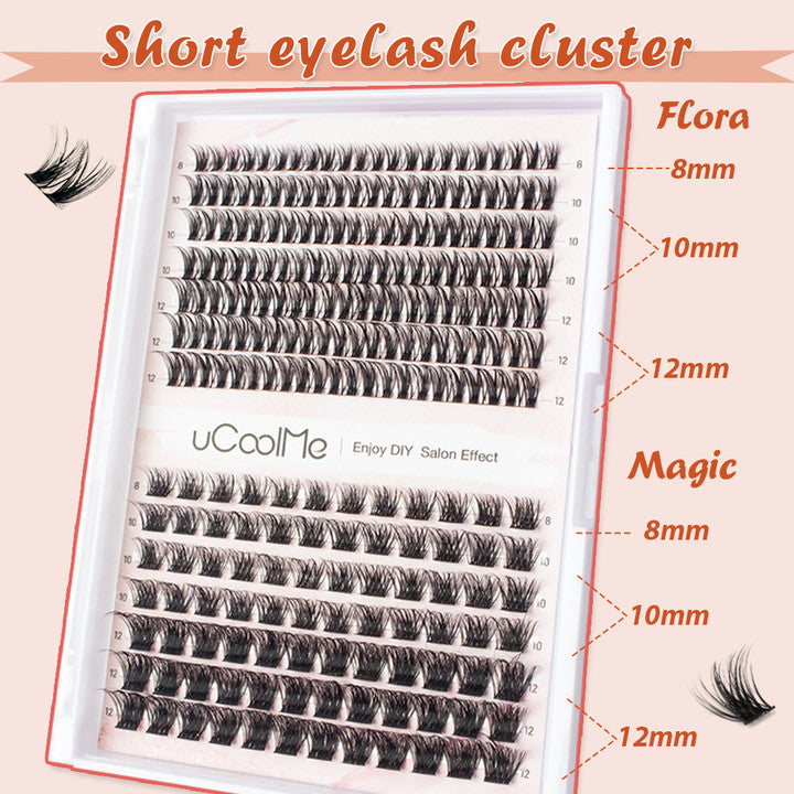 uCoolMe Short Size Lashes Clusters Eyelashes Extension 8-12mm (Flora+Magic) Lashes kit