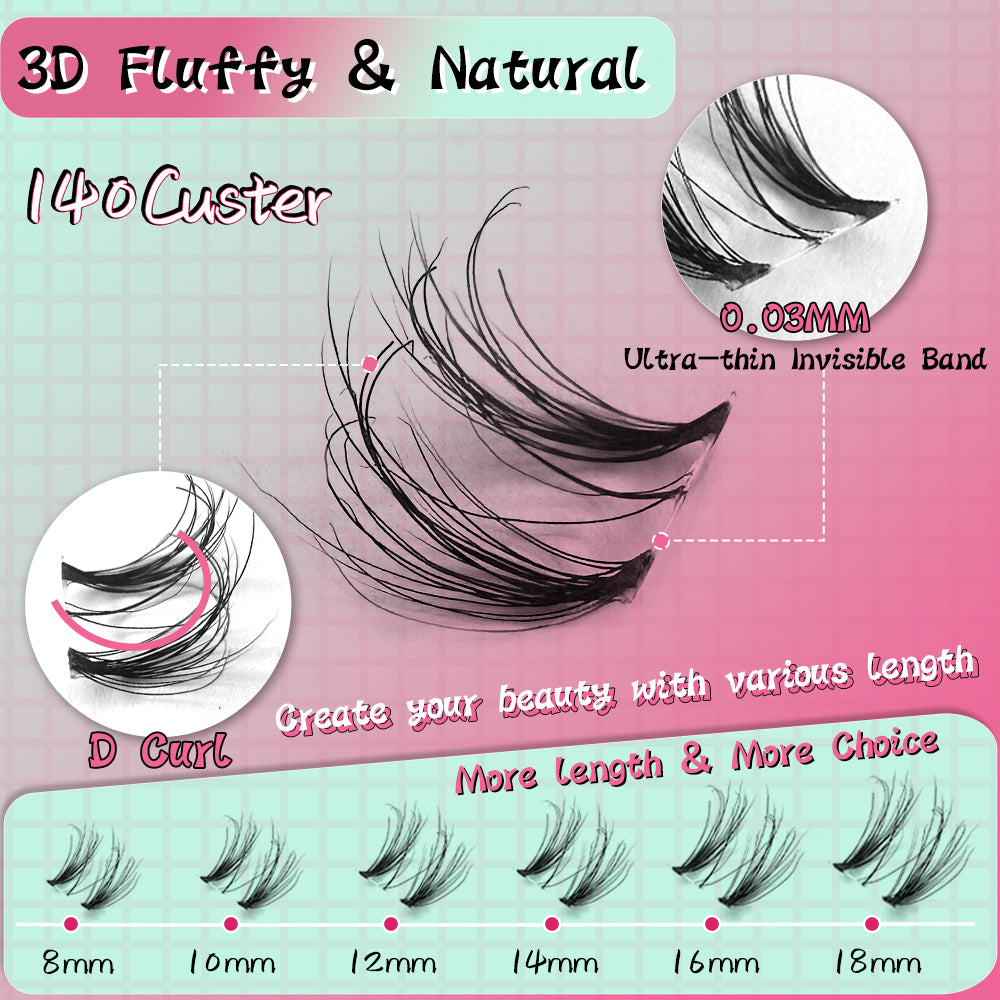 Kit de extensiones de pestañas 3D BORN DAINTY Lashes Clusters de uCoolMe, naturales, de 8 a 18 mm (DAINTY) 