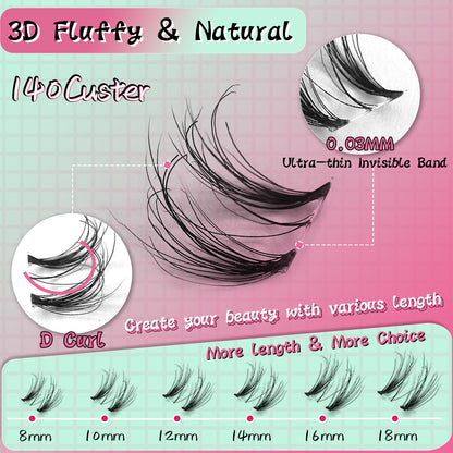 uCoolMe BORN 3D DAINTY Lashes Clusters 3d Natural Eyelashes Extension 8-18mm (DAINTY) Lashes kit