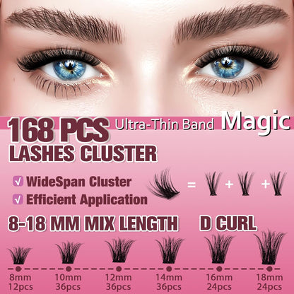 Magic uCoolme Volume Lash Clusters 8-18mm DIY Lashes Extensions Kit Length D curl with Ultra-Thin Band (088 Magic)