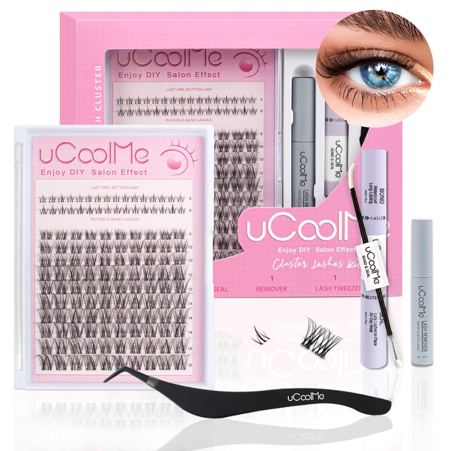 Invisible Band Venus uCoolMe Lash Clusters Kit 5-16mm With Bottom Lashes Kit (Invisible Band Venus&amp; Lazy Girl)