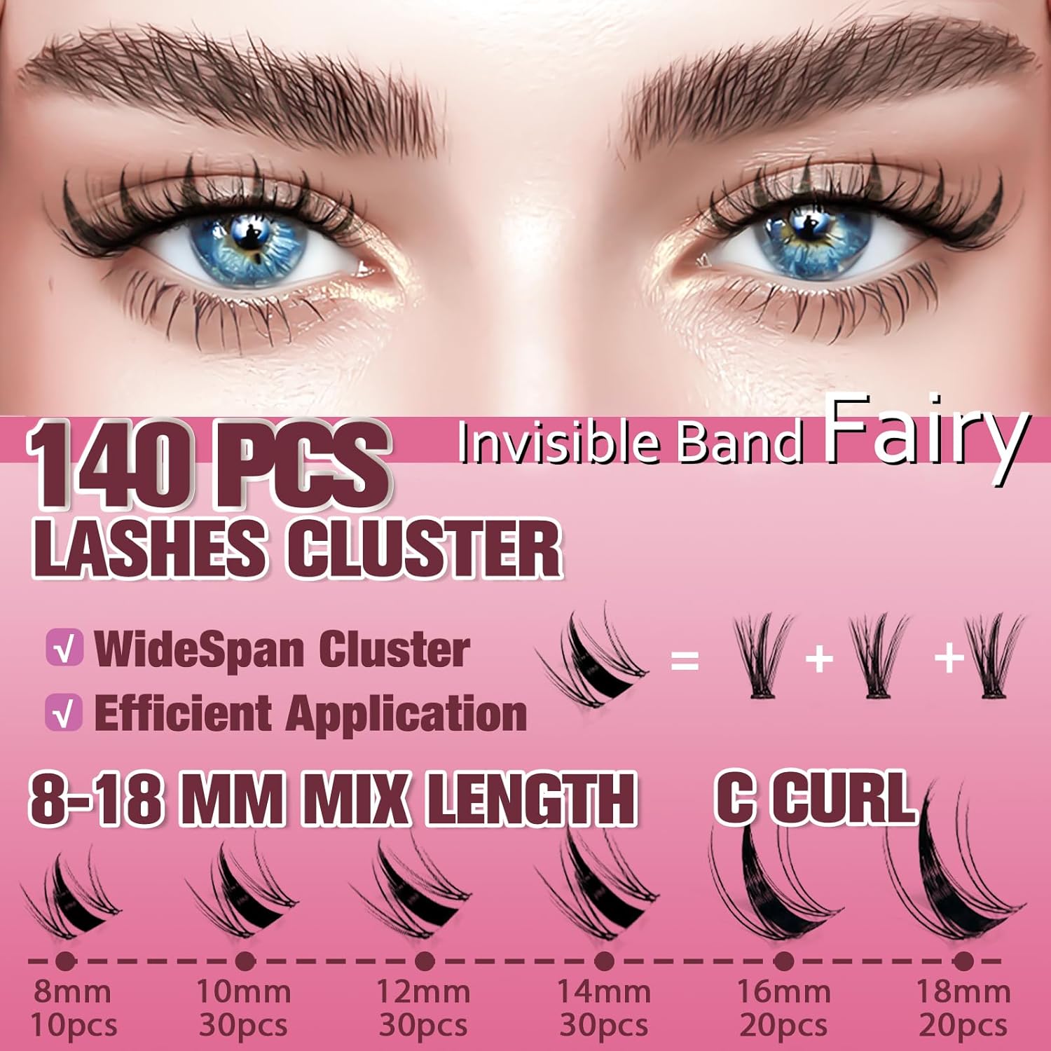 Fairy uCoolMe Lashes Clusters Kit 8-18mm C Curl 140 Pcs Manga Anime Eyelashes Extension Kit (Fairy)