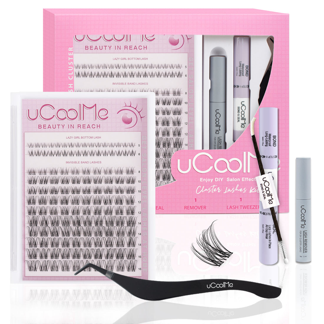 Invisible Band Venus uCoolMe Lash Clusters Kit 5-16mm With Bottom Lashes Kit (Invisible Band Venus&amp; Lazy Girl)