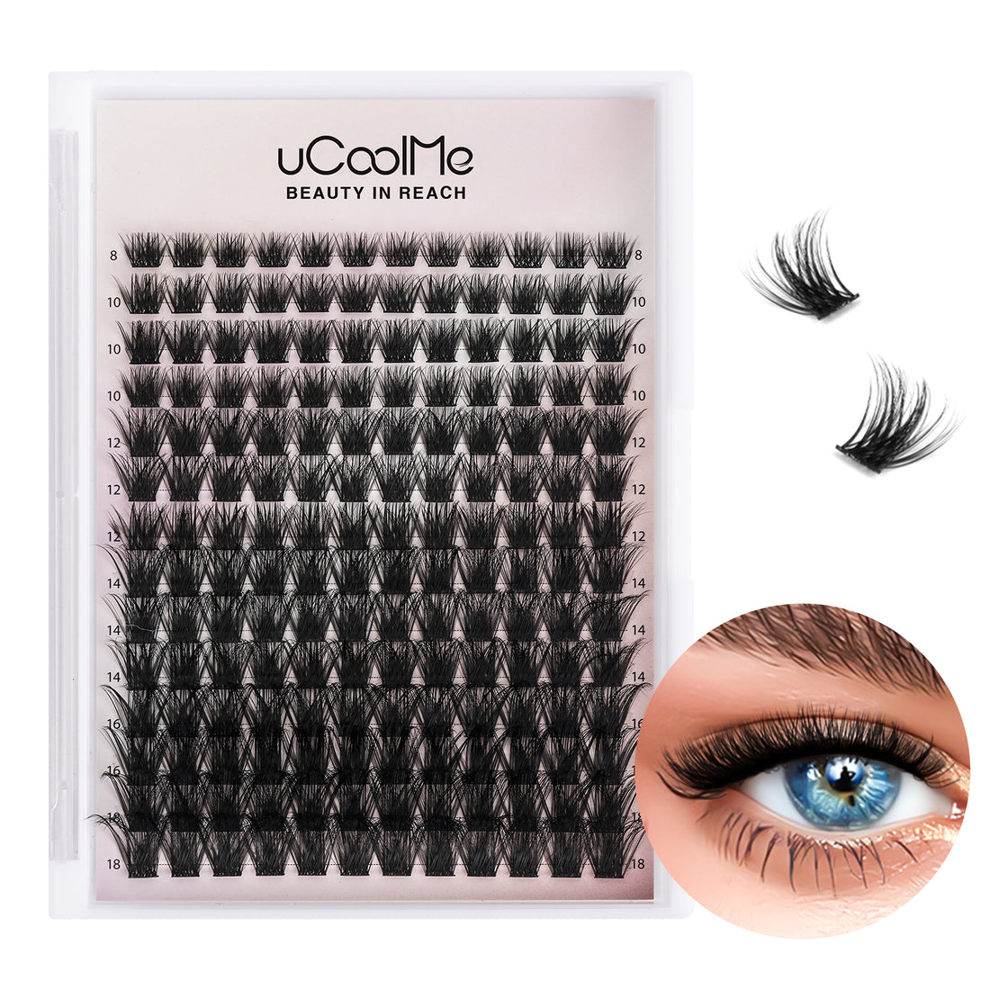 Pestañas postizas DIY Flora Lash Clusters de uCoolme, de 8 a 18 mm de largo, con rizo en forma de D, para maquillaje de ojos (049 Flora)