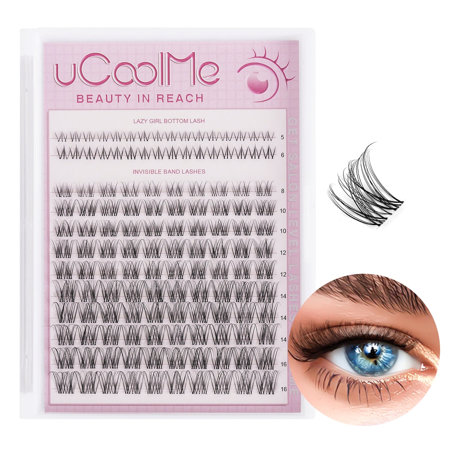 Invisible Band Venus uCoolMe Lash Clusters Kit 5-16mm With Bottom Lashes Kit (Invisible Band Venus&amp; Lazy Girl)