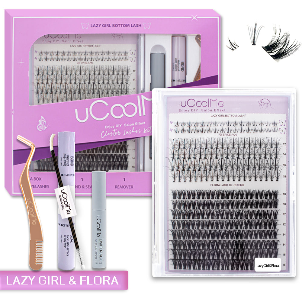 Kit de pestañas postizas Lazy Girl estilo Flora de uCoolMe con grupo inferior (Lazy Girl y Flora) 