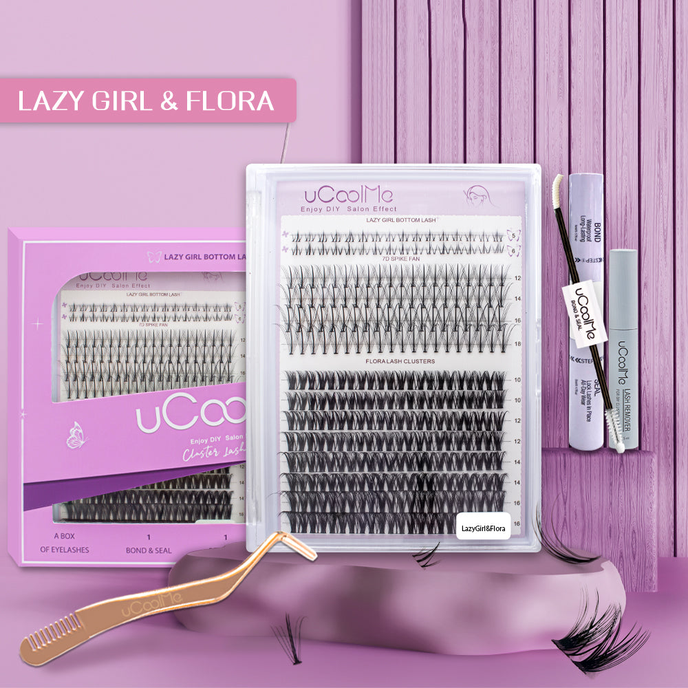 uCoolMe Lazy Girl Flora Style With Bottom Cluster Lashes Kit (Lazy Girl &amp; Flora)