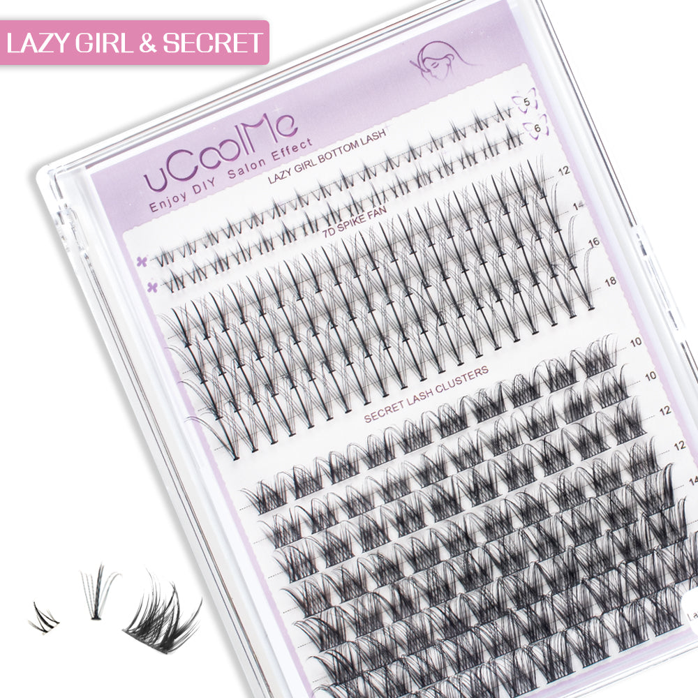 uCoolMe Lazy Girl Secret Style With Bottom Cluster Lashes Kit (Lazy Girl &amp; Secret)