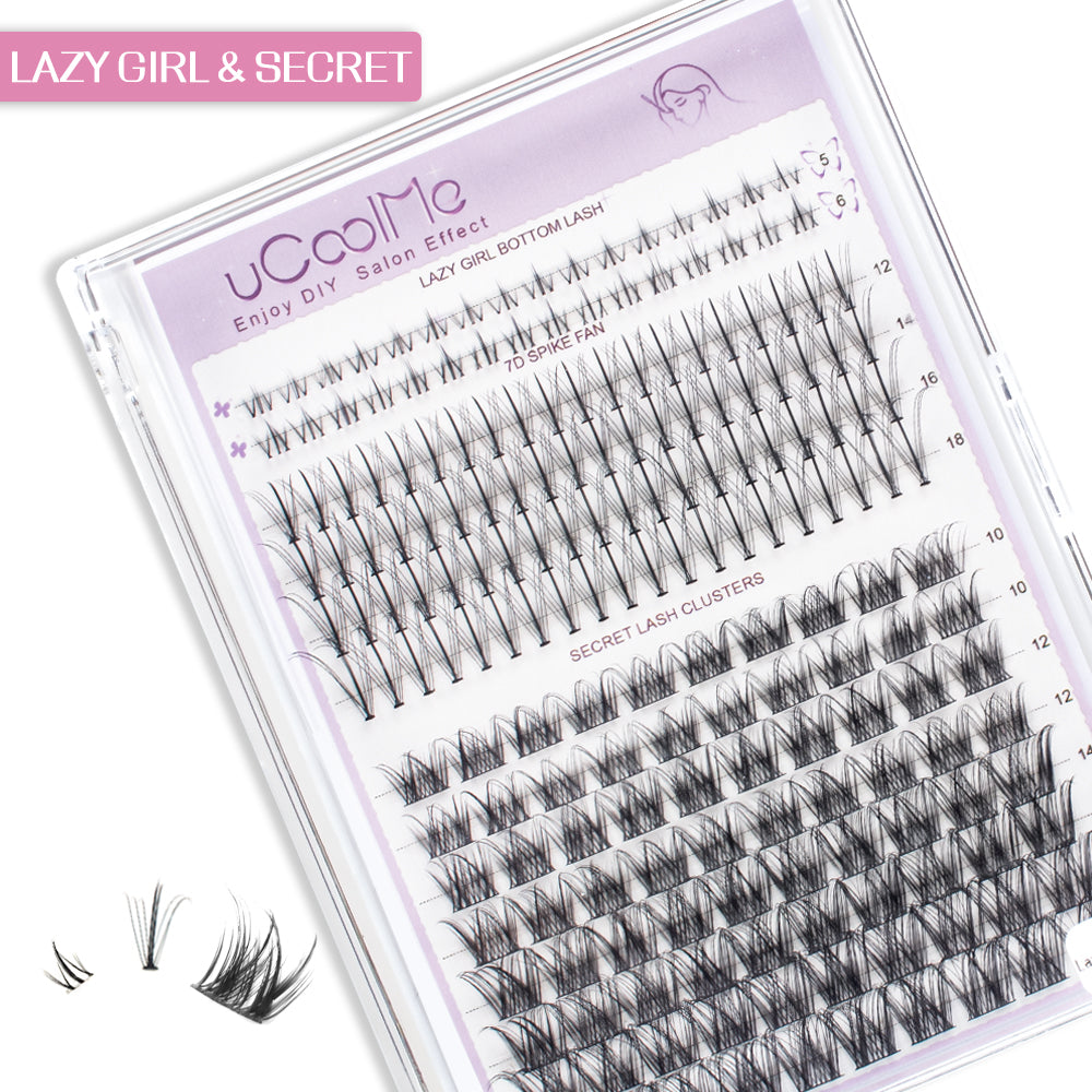 uCoolMe Lazy Girl Secret Style With Bottom Cluster Lashes Kit (Lazy Girl & Secret)