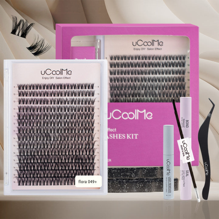 uCoolme Flora Lash Clusters DIY Lashes Extensions Kit 8-18mm Length D curl Eye Makeup (049 Flora) Wispy