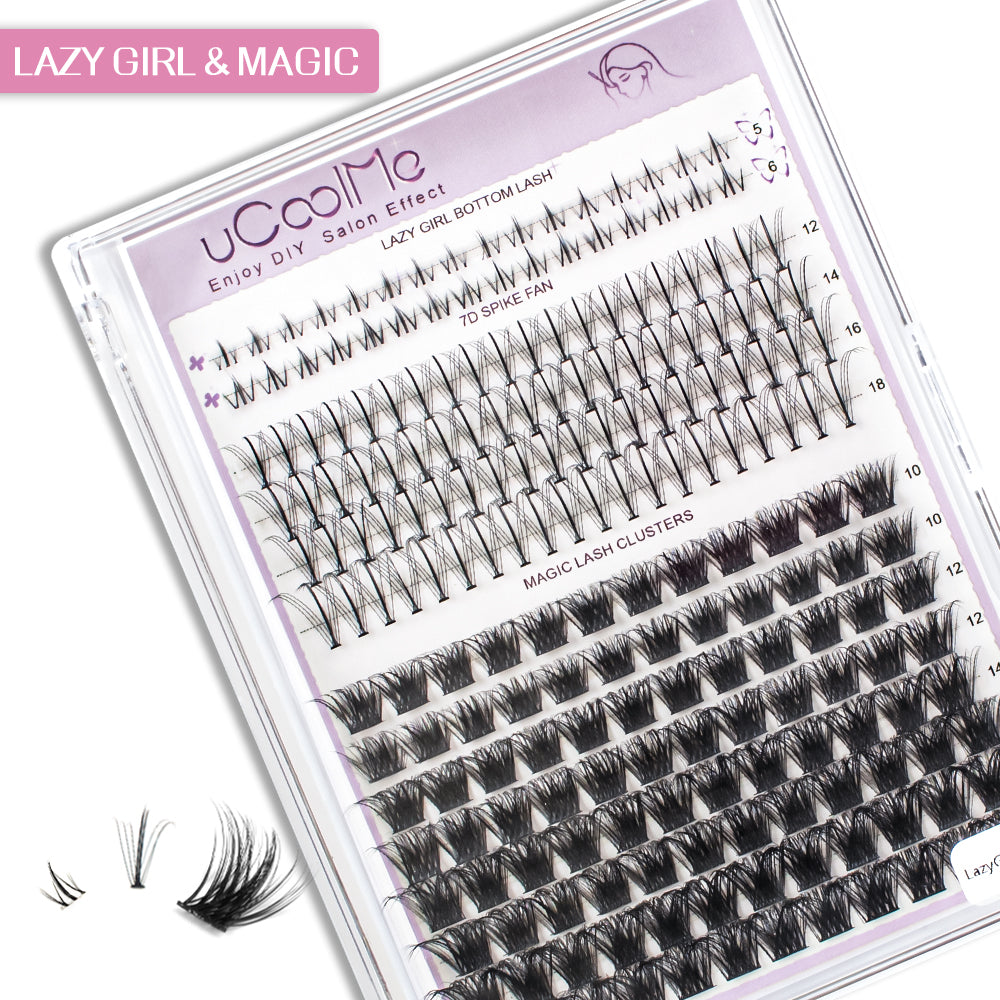 uCoolMe Lazy Girl Magic Volume Style With Bottom Cluster Lashes Kit (Lazy Girl &amp; Magic)