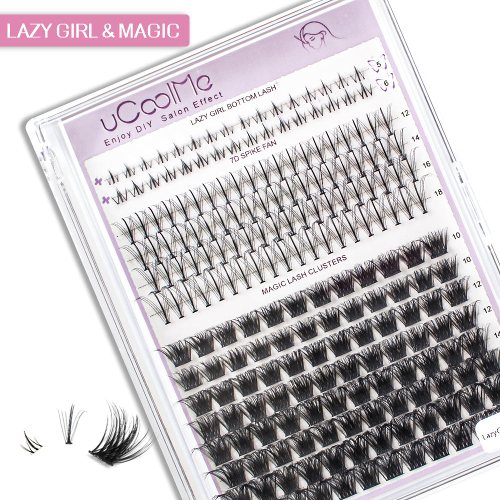 uCoolMe Lazy Girl Magic Volume Style With Bottom Cluster Lashes Kit (Lazy Girl & Magic)
